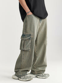 Acid Washed Wide Leg Jeans with Side Pockets 5