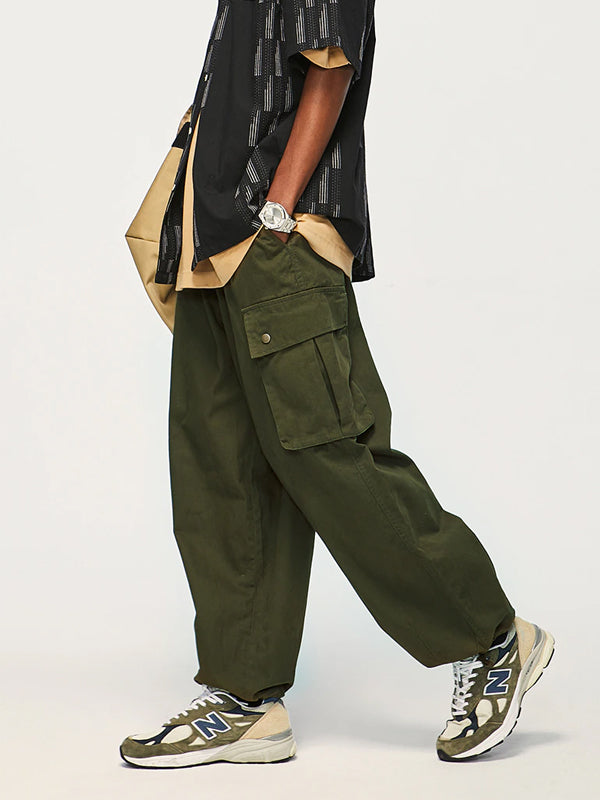 Army Green Drawstring Cargo Pants with Elastic Ankle Rope  3