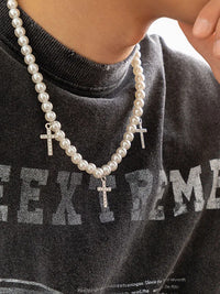 Beaded Pearl Necklace with Cross Pendants 4