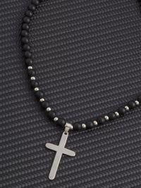 Black Beads With Cross Necklace 4