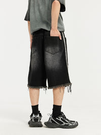 Black Distressed Denim Shorts with Side Stripes 6