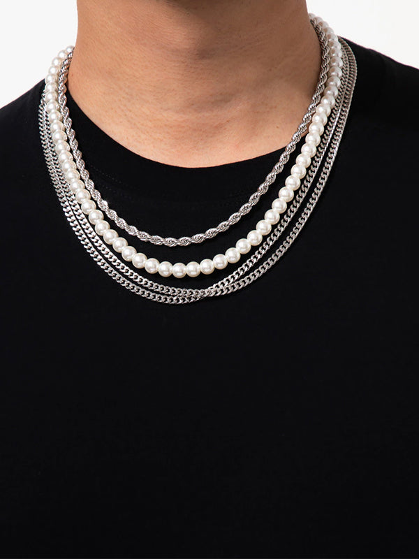 Chain & Pearl Necklace (4 Pieces) 3