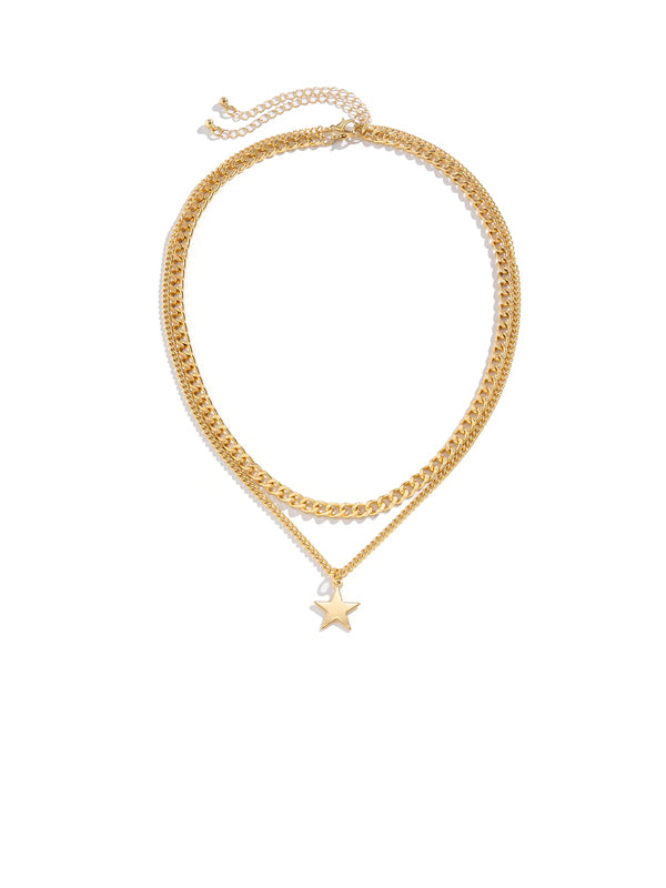 Chain with Stars Pendant Necklace Set in Gold Color