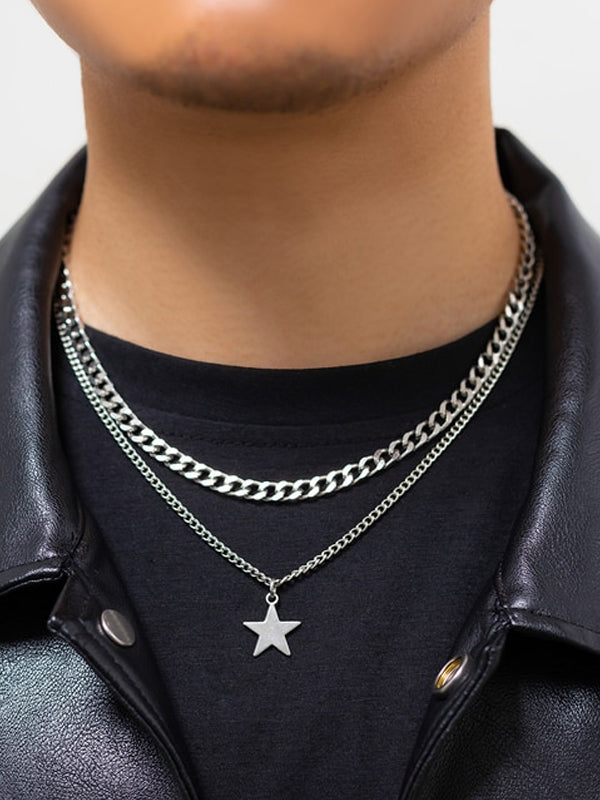 Chain with Stars Pendant Necklace Set in Silver Color 3