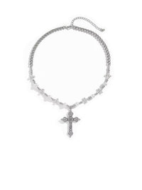 Cross with Beads & Silver Chain Necklace