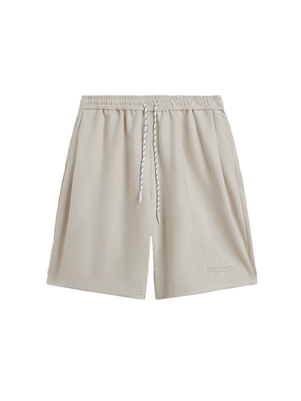 Embossed "Protection" Suede T-Shirt & Shorts Set in Beige Color 3