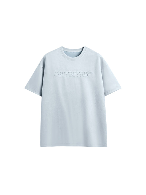 Embossed "Protection" Suede T-Shirt & Shorts Set in Blue Color
