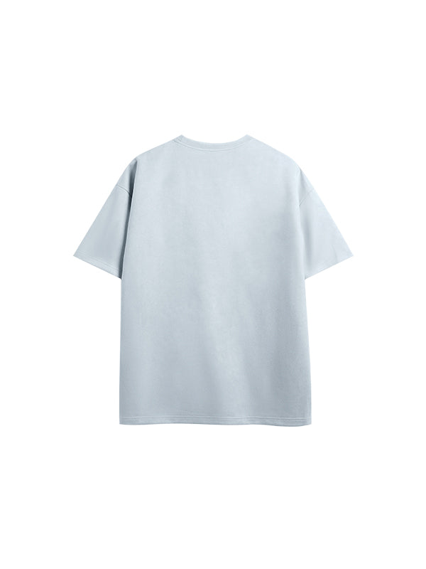 Embossed "Protection" Suede T-Shirt & Shorts Set in Blue Color 2