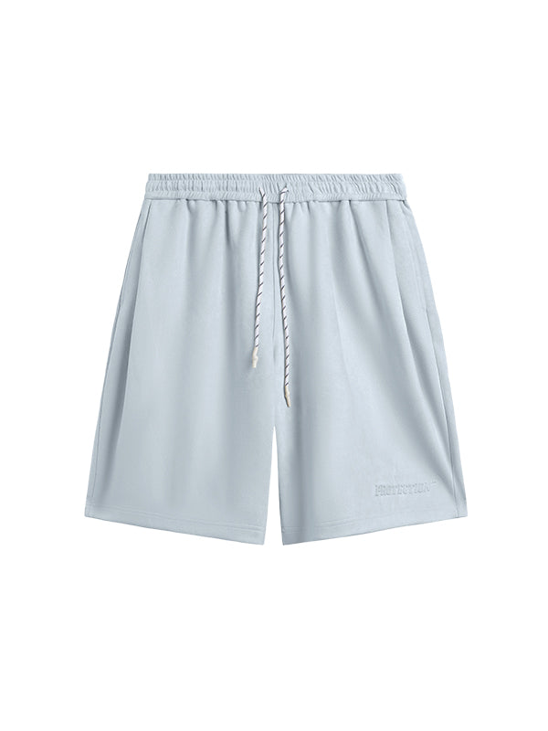 Embossed "Protection" Suede T-Shirt & Shorts Set in Blue Color 3