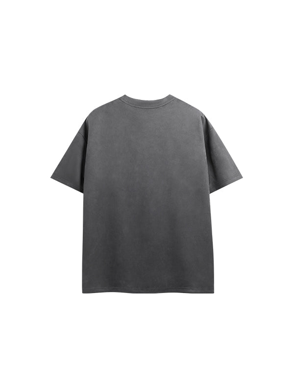 Embossed "Protection" Suede T-Shirt & Shorts Set in Grey Color 2