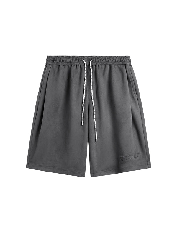 Embossed "Protection" Suede T-Shirt & Shorts Set in Grey Color 3