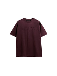 Embossed "Protection" Suede T-Shirt & Shorts Set in Red Color