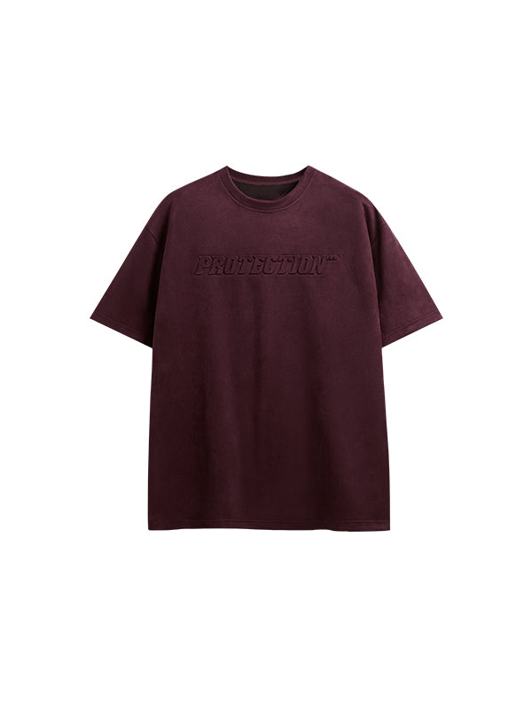 Embossed "Protection" Suede T-Shirt & Shorts Set in Red Color