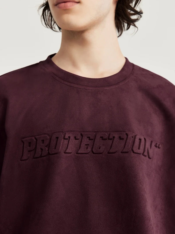 Embossed "Protection" Suede T-Shirt & Shorts Set in Red Color 10