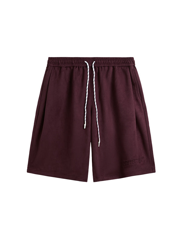 Embossed "Protection" Suede T-Shirt & Shorts Set in Red Color 3