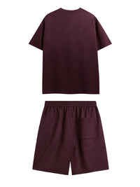 Embossed "Protection" Suede T-Shirt & Shorts Set in Red Color 6