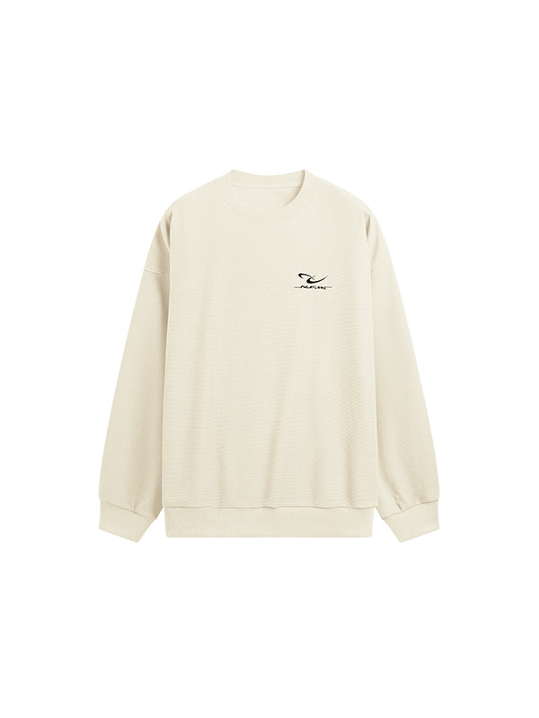 Embroidered "N.E.W"  Pique Long Sleeve T-Shirt & Shorts Set in Beige Color
