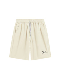 Embroidered "N.E.W"  Pique Long Sleeve T-Shirt & Shorts Set in Beige Color 3