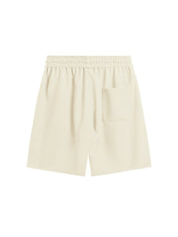 Embroidered "N.E.W"  Pique Long Sleeve T-Shirt & Shorts Set in Beige Color 4