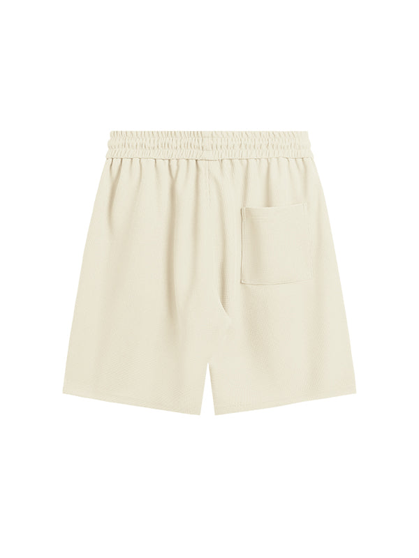 Embroidered "N.E.W"  Pique Long Sleeve T-Shirt & Shorts Set in Beige Color 4