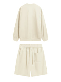 Embroidered "N.E.W"  Pique Long Sleeve T-Shirt & Shorts Set in Beige Color 5