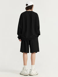 Embroidered "N.E.W"  Pique Long Sleeve T-Shirt & Shorts Set in Black Color 11