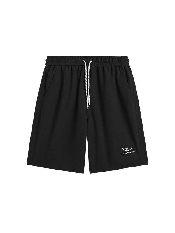 Embroidered "N.E.W"  Pique Long Sleeve T-Shirt & Shorts Set in Black Color 3