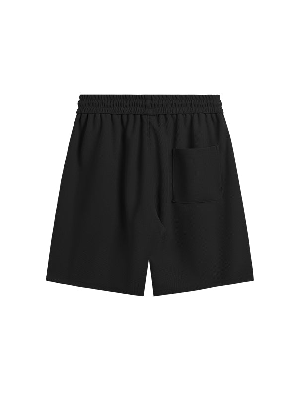 Embroidered "N.E.W"  Pique Long Sleeve T-Shirt & Shorts Set in Black Color 4