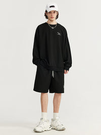Embroidered "N.E.W"  Pique Long Sleeve T-Shirt & Shorts Set in Black Color 7
