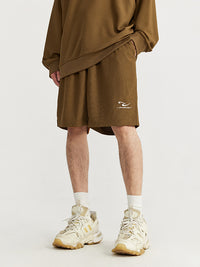 Embroidered "NEW"  Pique Long Sleeve T-Shirt & Shorts Set in Brown Color  11