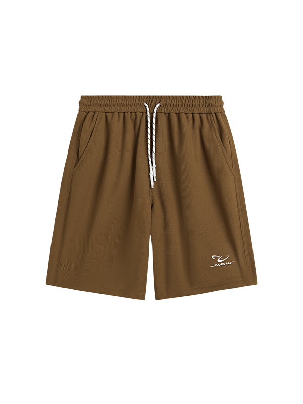 Embroidered "NEW"  Pique Long Sleeve T-Shirt & Shorts Set in Brown Color  3