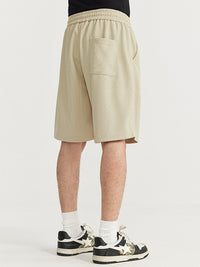 Embroidered "N.E.W"  Pique Long Sleeve T-Shirt & Shorts Set in Khaki Color 16