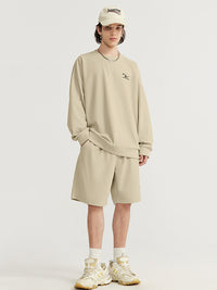 Embroidered "N.E.W"  Pique Long Sleeve T-Shirt & Shorts Set in Khaki Color 7