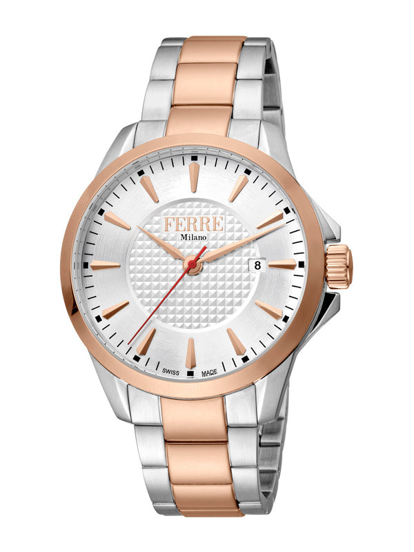 Ferrè Milano Lenio Silver Colored/Rose Gold Colored Steel 42mm Watch