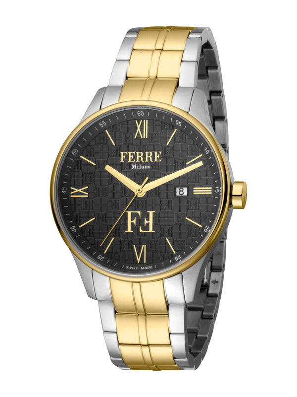 Ferrè Milano Mauro Black/Yellow Gold Toned Steel 40mm Watch