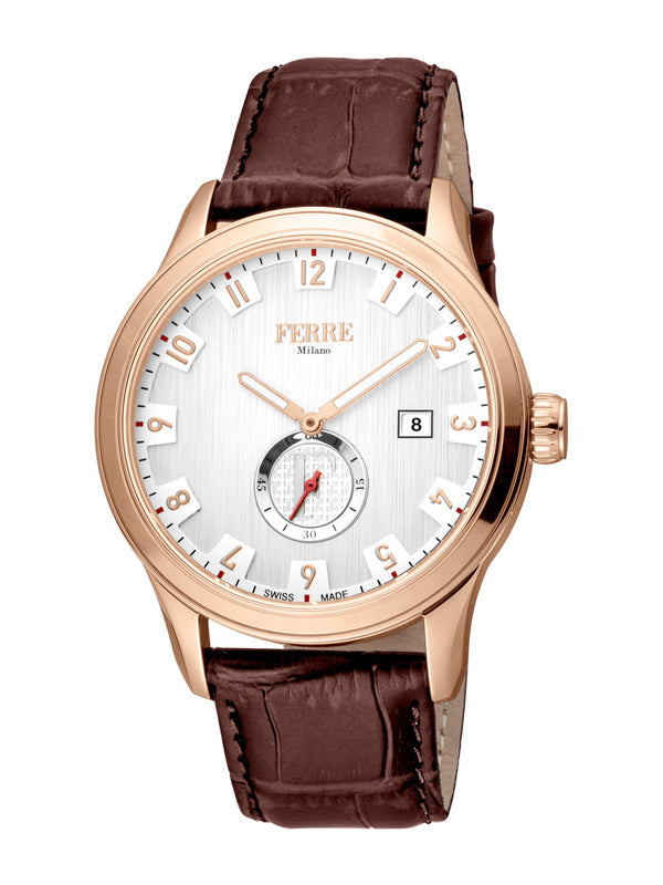 Ferrè Milano Silvio Silver Colored/Leather 43mm Watch
