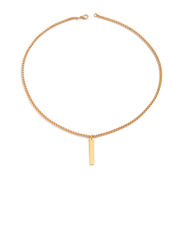 Gold Rectangle Pendant Necklace