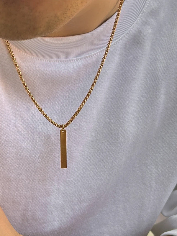 Gold Rectangle Pendant Necklace 4
