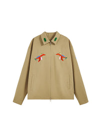 Jacket with Embroidery in Khaki Color