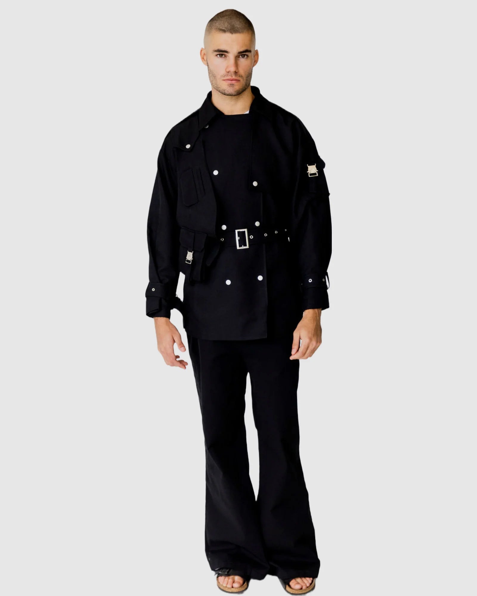 Justin Cassin Bartel Flared Chino Pants in Black Color 2