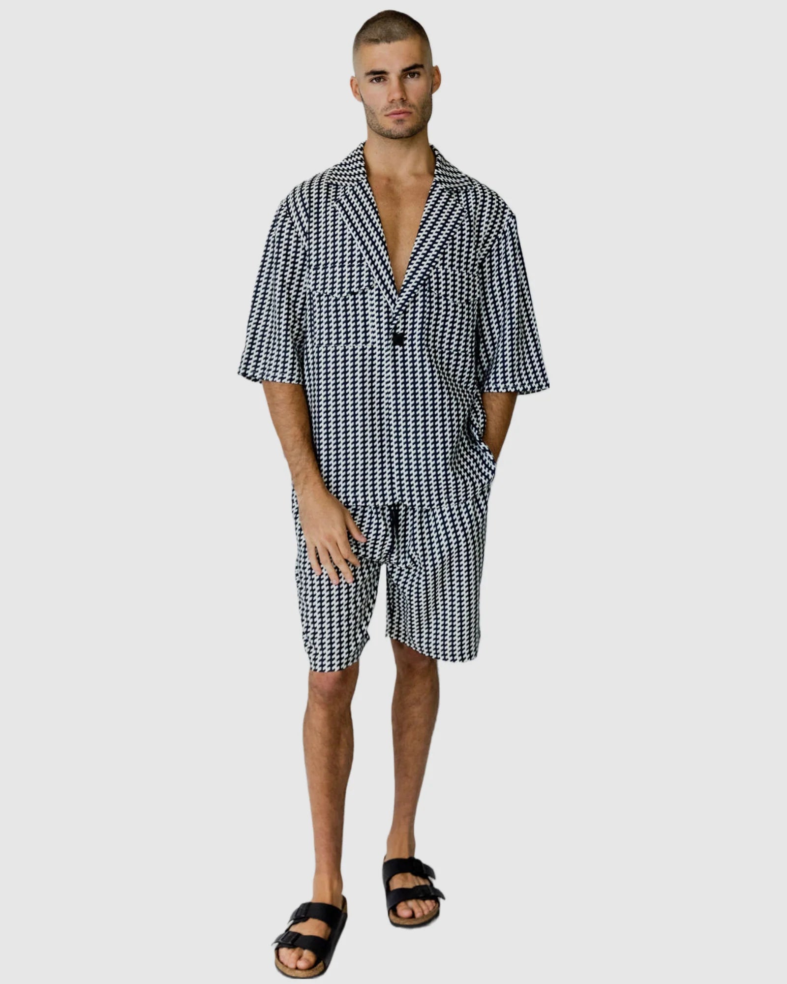 Justin Cassin Mulholland Print Tie Shorts in Black/White Color 2