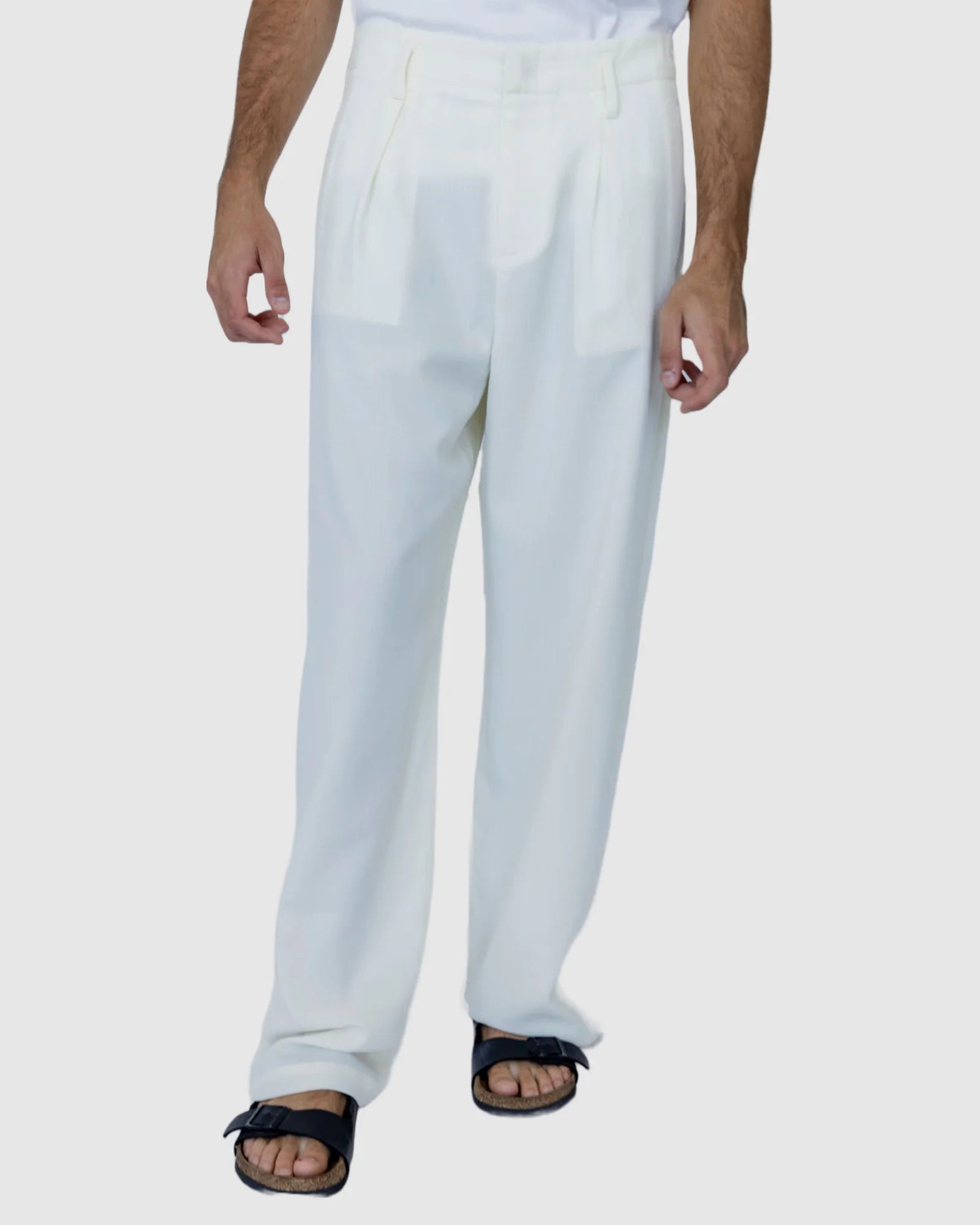 Justin Cassin Newman Straight Leg Trousers in Cream Color