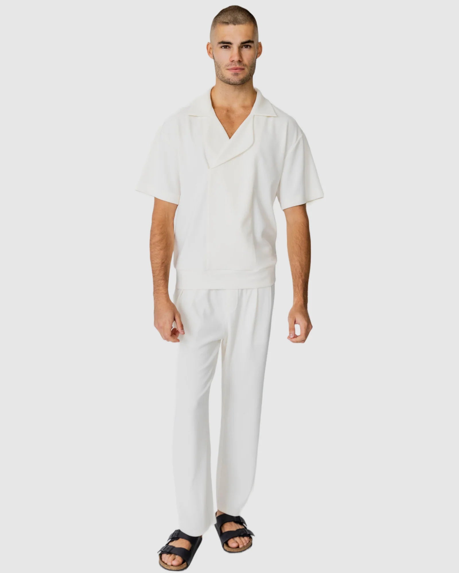 Justin Cassin Palma Loose Ribbed Pant in Cream Color 2