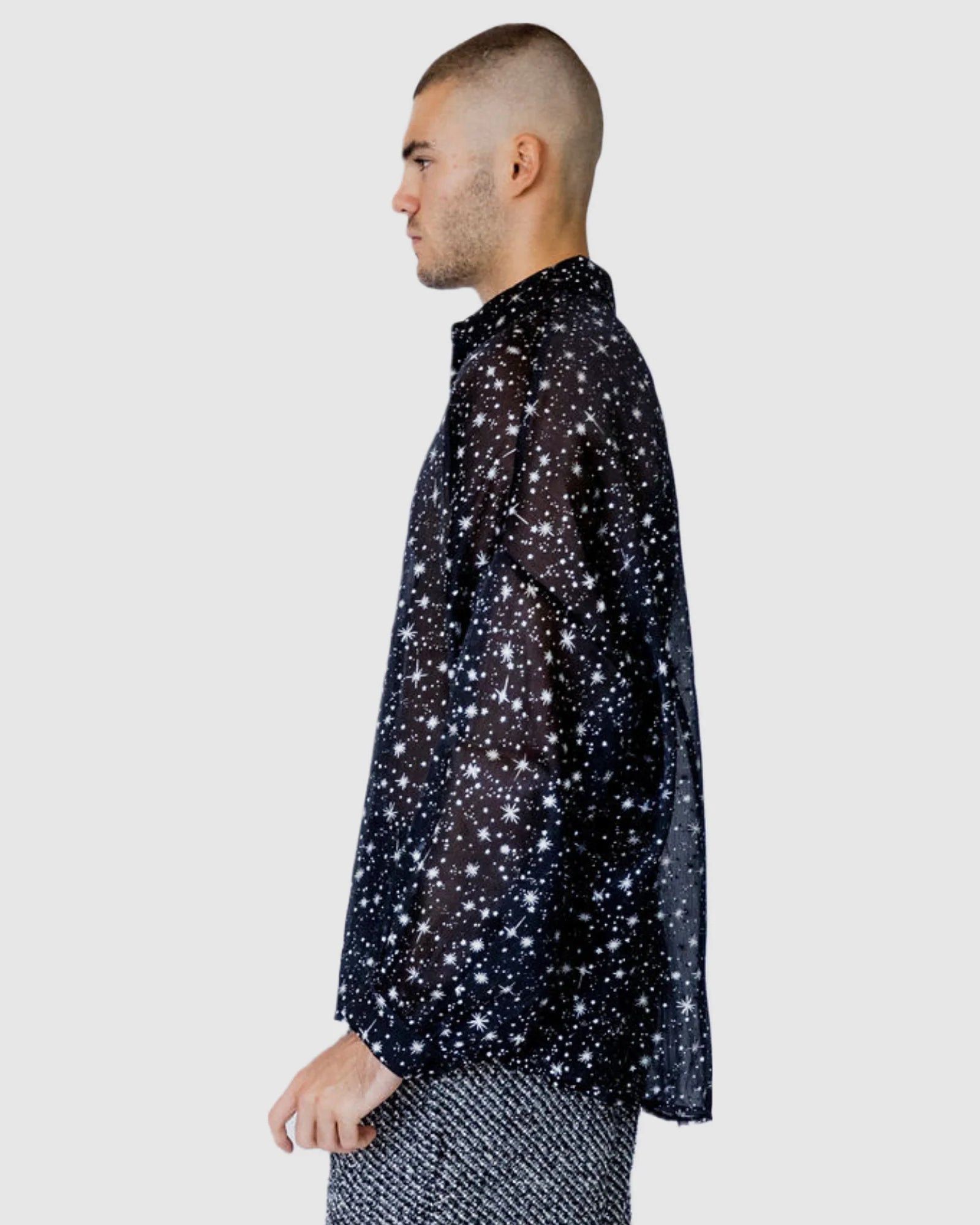 Justin Cassin Starboy Star Sheer Shirt in Black Color 3