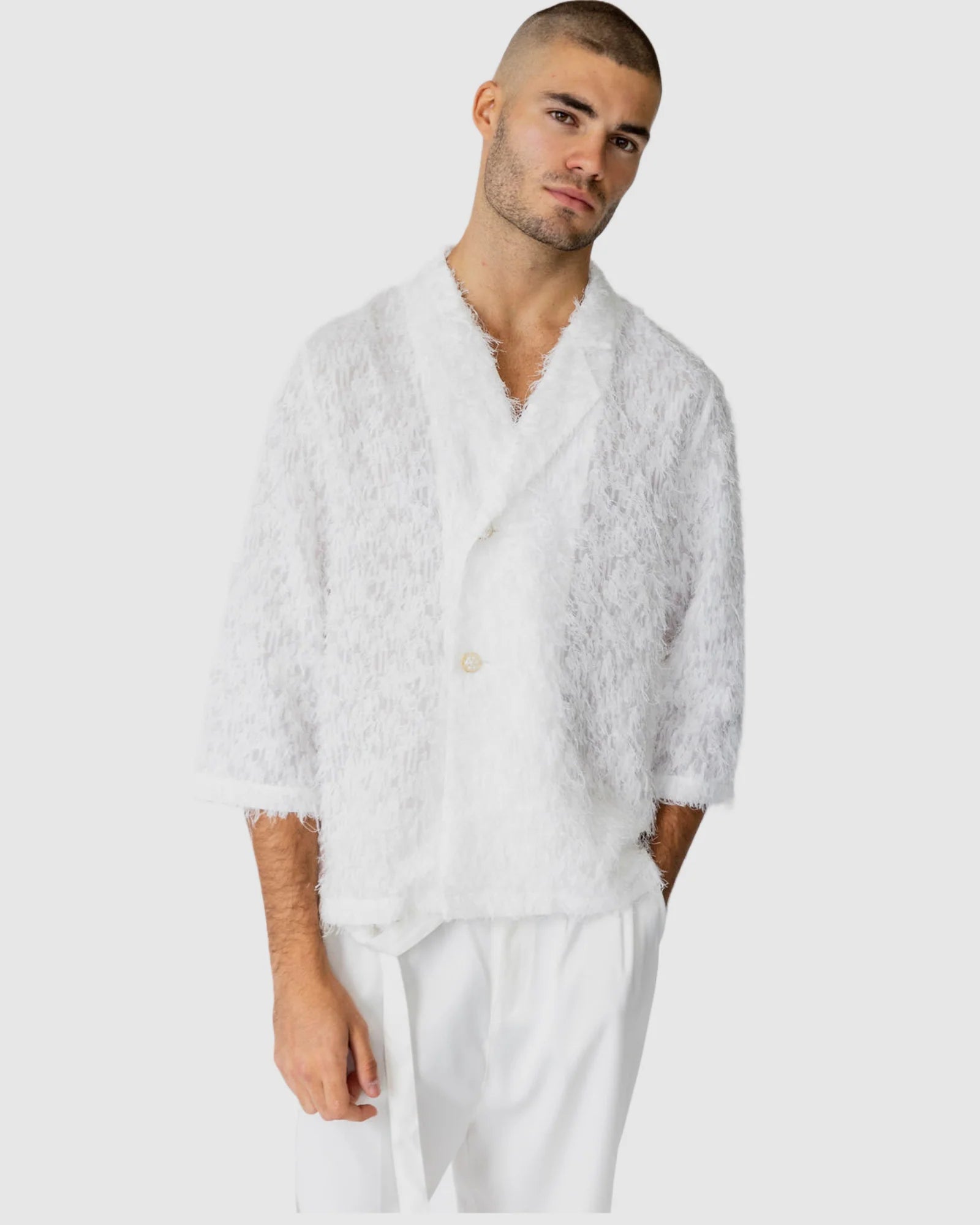 Justin Cassin Vanity Sheer Stripe Shirt in White Color