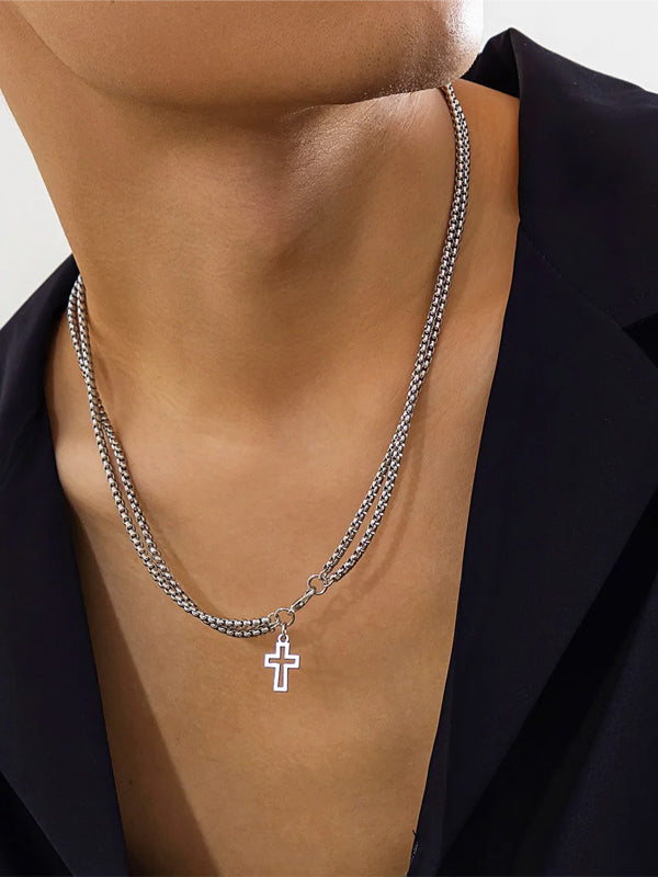 Layered Hollow Cross Pendant Necklace 4