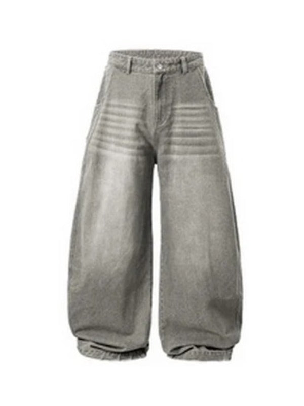 Light Grey Washed and Distressed Machete Baggy Jeans