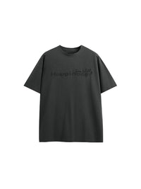 Live Boldly Happiness Embroidered T-Shirt in Grey Color