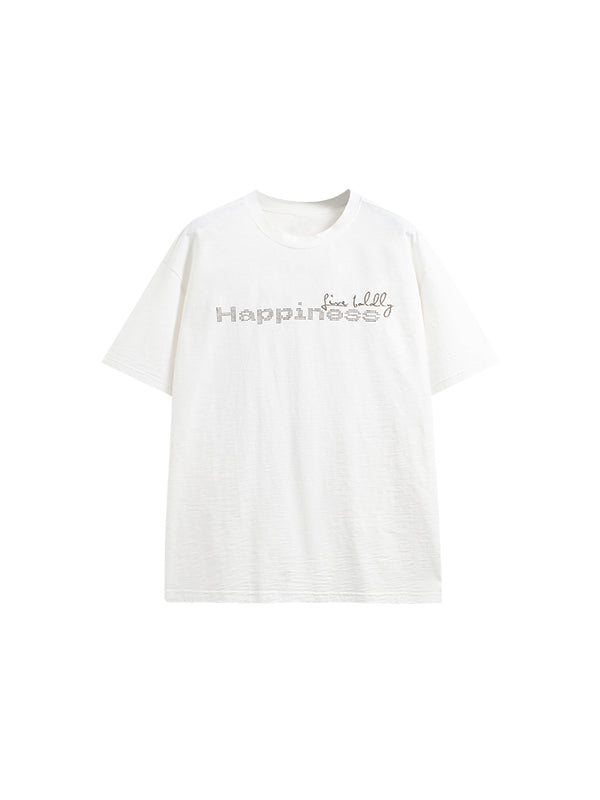 Live Boldly Happiness Embroidered T-Shirt in White Color