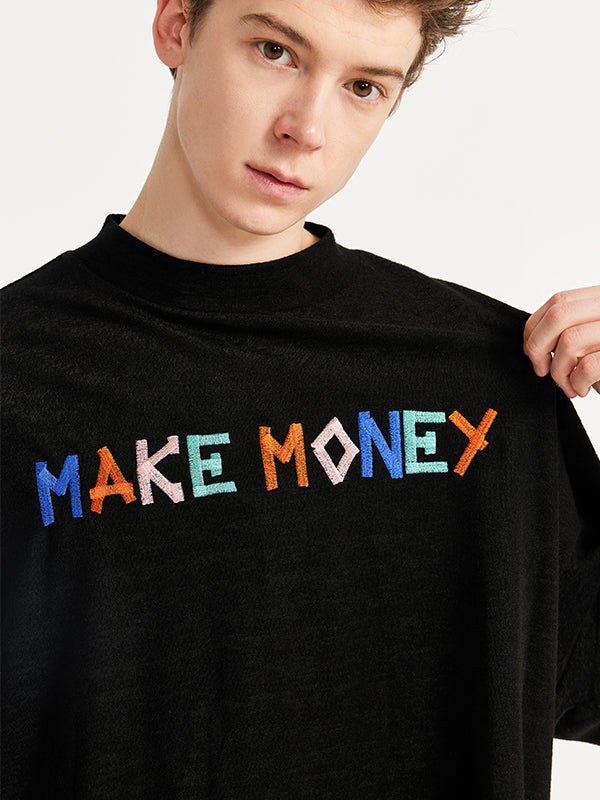 "Make Money" Embroidered T-Shirt in Black Color 4